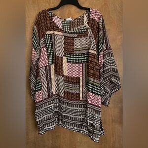 Westbound Woman Short Sleeve Pullover Top Lightweight Patchwork BoHo 3X